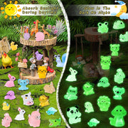 52Pcs Luminous Mini Resin Animals 52 Styles Miniature Glow in the Dark Resin Animal Figures to Hide Tiny Small Little Ducks Turtles Dinosaurs and Frogs for Micro Landscape Dollhouse Fairy Garden Decor
