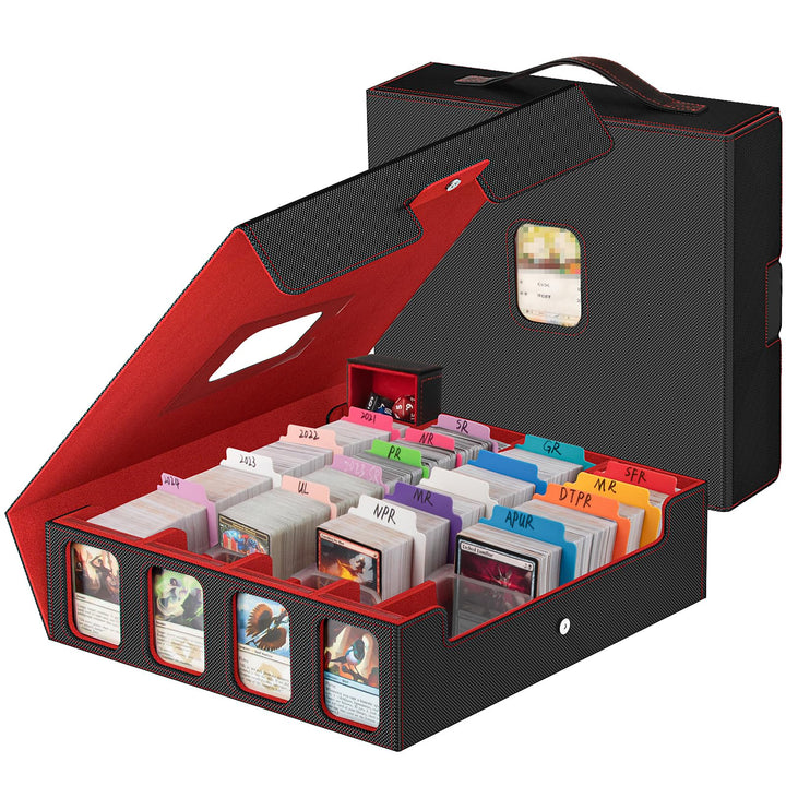 Gomyrod 4 Row 3200+ Trading Card Storage with Commander Display [US Patent] | MTG Card Storage with 30 Dividers, 8 Supporter, Bulk Card Storage Compatible for Magic TCG Sports Cards (Black & Red)