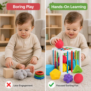 BLCXTOYZ Montessori Toys for 1 Year Old - 6 Pc Shape Sorter Activity Cube | Toddler Learning Toy, Developmental Skills, 12 Months & Up, 1st Birthday Gift for Toddlers 1-3