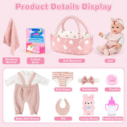 Dreamon Baby Doll Set 12" Baby Doll with Feeding & Caring Accessories, Pink | 11Pcs Doll Playsets with Carrier Bassinet Bed, Bedtime Pretend Play First Baby Doll Toy for 3 4 5 Year Old Girl Birthday Gift