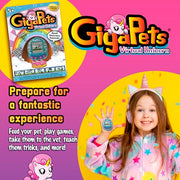 Giga Pets Interactive Digital Pet Toy, Boys & Girls, Unicorn, Ages 6+ | Virtual Pets for Boys and Girls Toy, 600+ Animations, App-Free Activities for Travel and Nostalgic 90s-Inspired Gifting