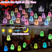 DULEFUN 100pcs Halloween Mini Ghosts Figures, Luminous Small Little Resin Ghost Figurines to Hide Glow in The Dark Tiny Statue for Halloween Party Favors Dollhouse Decorations Toys