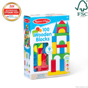 Melissa & Doug 100 Wooden Building Blocks with Storage Box | 100 Pieces, Wooden Blocks In 4 Colors & 9 Shapes, Montessori Toys, Construction Play, Toddler Learning Toys for Kids, Ages 2+