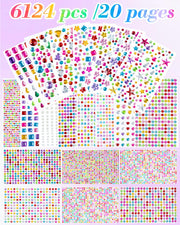 6124Pcs Gem Stickers-Self-Adhesive Face Jewelry Stickers, Acrylic Gems DIY Crafts, Sparkling Heart-Shaped Rhinestone for Kids, for Party & Holiday Supplies