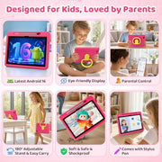 Android 16 Kids Tablet HD 10 Inch with Stylus & Case, 24GB RAM 64GB ROM 1TB