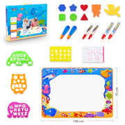 Water Doodle Mat - Kids Color Painting Toy, Gift Set for Toddlers 2-7 | Great Educational Water Doodle Mat - Toddler Painting Toy Gift with Fun Stencils, Magic Pens & Drawing Templates for Kids