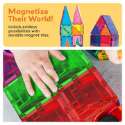 PicassoTiles 100 Piece Magnetic Tiles, Clear 3D Building Blocks for Kids 3+ | No-limit scalable builds, hands-on magnet polarity fun, family group play, quick assemble & store, shape & color recognition