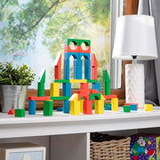 Melissa & Doug 100 Wooden Building Blocks with Storage Box | 100 Pieces, Wooden Blocks In 4 Colors & 9 Shapes, Montessori Toys, Construction Play, Toddler Learning Toys for Kids, Ages 2+