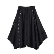 Goth Style Irregular Hem Ribbon Rivet Pantskirt