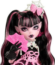 Monster High Scary Sweet Birthday Draculaura Doll | Vampire in Pink Party Dress with Party-Themed Accessories like Invite, Balloon, Gift, Fan and More
