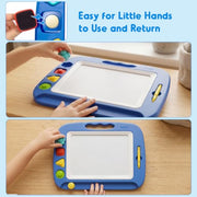SGILE Magnetic Drawing Board for Kids, Toddler Doodle Toys, Large 16 × 13" | Etch & Sketch Pad with 4 Magnet Stamps, Girls & Boys' Birthday Gift,1-4 Year Old, Learning & Educational, Writing Play, Blue
