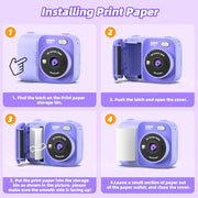 Kids Instant Print Camera with 5 Rolls Print Paper, 1080P HD Camera, Rechargeable Portable Toddler Selfie Camera, Christmas Birthday Gifts Toys for Boys Girls Age 3-12 (Purple)