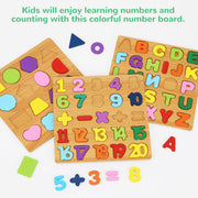 Wooden Puzzles for Kids Ages 3-5, 3 Pack ABC Number and Shape Learning Toys | 3 wooden puzzle board with ABC letters, numbers and colorful shapes for preschool learning, matching and fine motor skills
