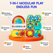 auby Busy Board 3.0 Detachable & Assemblable Toy for Toddlers 1+ | Portable Learning Activity Board with 7 Travel-Friendly Tools, Fine Motor Skills Development