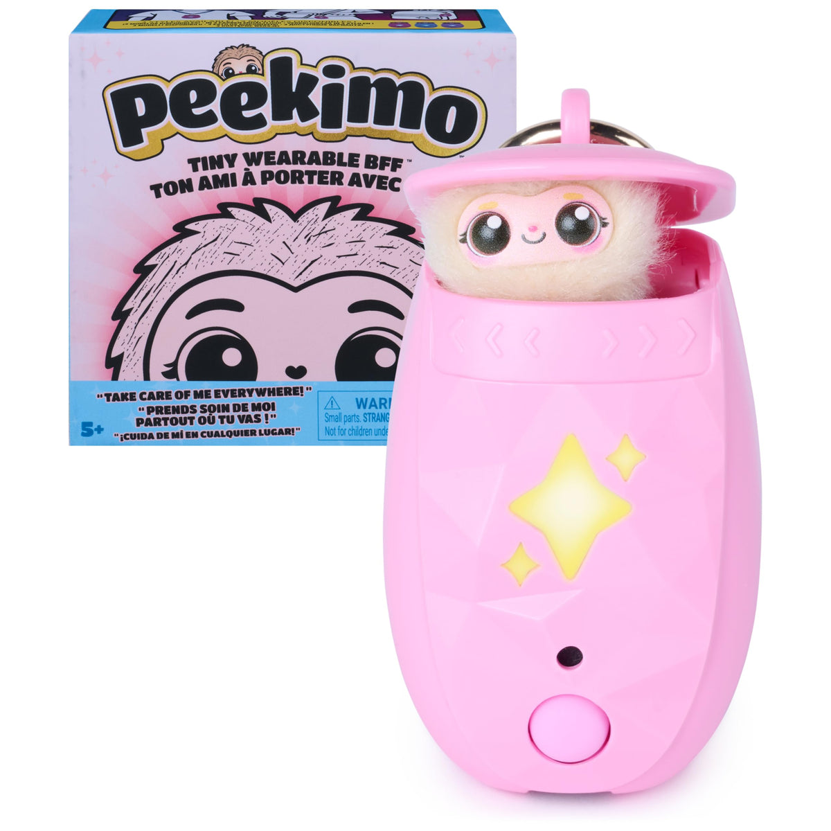 Peekimo Pink Interactive Pet and Wearable Charm Accessory, 100+ Reactions | Reacts to Touch & Voice, Nurture & Play Games, Wear Lanyard or Clip as a Bag Charm; 1 AAA Battery, Kids Toys for Ages 5+