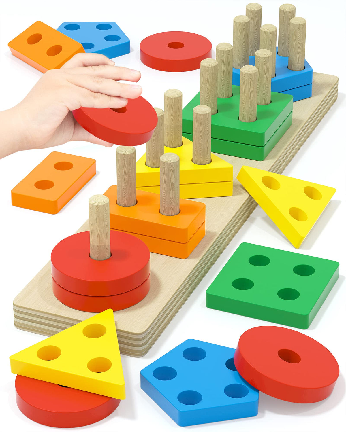 Montessori Sensory Toys for 1 2 Year Old Boy Girl Gifts, Puzzle for Toddler | Montessori Toys, Toddler Toy 2-3, Boys Girls Birthday Gifts, Wooden Blocks, Shape Sorter, Learning Toy, Toddler Activities