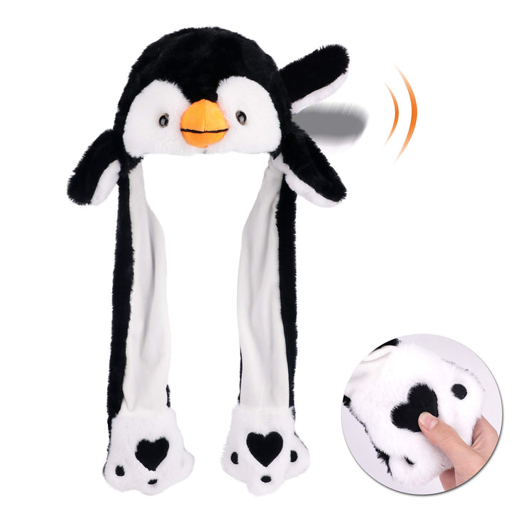 Bubblepompom Animal Hat with Moving Ears Funny Pop up Crazy Silly Hat, 22'' | Plush Animal Hat with Jumping Ears, Cosplay Costume for Dress Up Party, Holiday Gift for Kids, Squeeze Paws to Pop up Ears