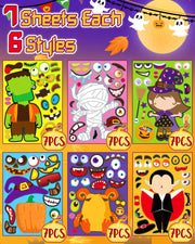 42 Sheets Halloween Party Favors Stickers for Kids, Halloween Crafts Treats | Make Your Own Face Stickers, Non Candy Halloween Goodie Bag Stuffers, Halloween Toys Gifts Activities Prizes for Kids Party