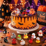 DULEFUN 61Pcs Halloween Mini Resin Duck Figures Halloween Party Favors Gift | Cute Small Little Duckies Statues Bulk Set for Office Desk Tiered Tray Decor Halloween Party Supplies Decoration