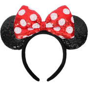 UNSPAZ Mouse Ears Headbands, Sequin Mouse Ears for Women Girls Boys, Shiny Bow Headband for Cosplay Costume Party Decorations Hair Accessories (Polka Dots)