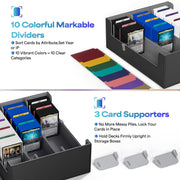 UAONO Trading Card Storage Box Holds 2400+ Cards, Bulk Card Storage | Magnetic Closure PU Leather Card Organizer with 10 Dividers & 3 Stoppers for MTG, PTCG, TCG, Sports Cards (Black)