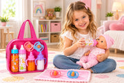 fash n kolor® My Sweet Baby Disappearing Doll Feeding Set, Baby Care 6 Piece Doll Feeding Set - for Toy Stroller | 2 Milk & Juice Bottles with 2 Toy Pacifier for Baby Dolls Set - Kids Gift Set