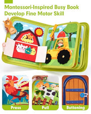 hahaland Busy Book for Toddlers 1-3 - Montessori Toys 1 Year Old Busy Board | 1 Year Old Boy Gifts Educational Quiet Activity Books 10 Pages, Toddler Christmas Stocking Stuffers One Year Old Travel Toys