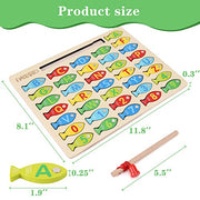 Magnetic Wooden Fishing Game Toy for Preschoolers, Alphabet Fish Catching Counting Games Puzzle with Numbers and Letters, Preschool Learning ABC and Math Educational Toys for 3 4 5 Years Old Kids