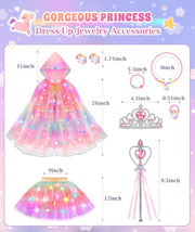Princess Dress Up for Girls, Unicorn Light up Princess Cape Princess Dress | Costume Crown Gift for Girls 3 4 5 6 DOLNOW