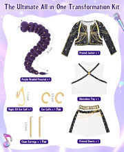 Behufun Girls Halloween Costume, Pop Singer Costume, Top Pants with Purple Braid for Cosplay Birthday Party, 4-12 Years