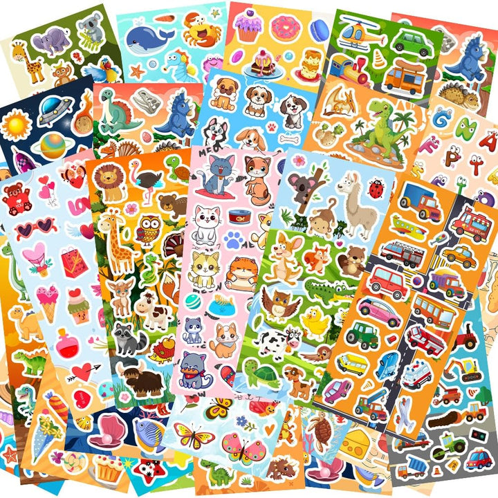 48 Sheets Stickers for Kids, Cute Stickers Variety Pack for Scrapbooking | Teachers Classroom Prizes, Goodie Bag Stuffers Including Animals, Cars, Dinosaurs, Fishes, Hearts, Stars and More