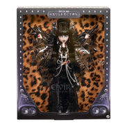 Monster High Skullector Elvira, Mistress of the Dark Doll | Elvira Collectible in Black Faux Leather Dress with Silvery Batwing Cape and Premium Accessories, Doll Stand