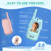 Kids Video Walkie Talkies, 2 Pack Long Range Toy Walkie-Talkie for Kids | Rechargeable, Outdoor Games Toys for Boys Girls Age 3-12, Indoor, Camping, Hiking, Travel, Christmas Birthday Gift(Blue/Pink)