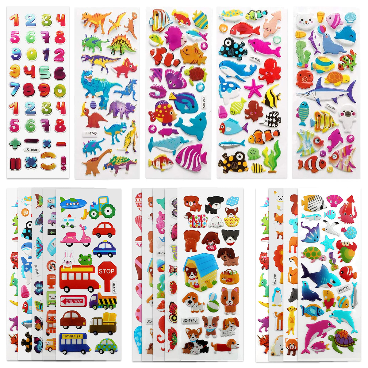 Puffy 3D Sticker for Kid & Toddler 500+ Variety Pack Cute Scrapbook Sticker | Craft for Scrapbooking Journal Gifts and Rewards Including Animal, Numbers, Fruits, Fish, Dinosaurs, Cars and More…