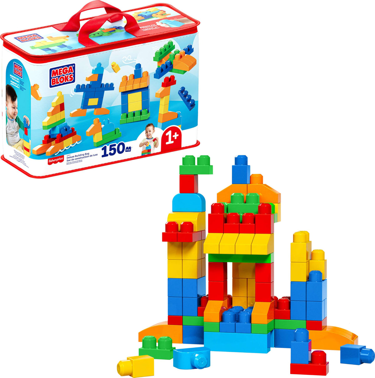 Mega Bloks First Builders Deluxe Building Bag Toddler Block Toys Set, Red | 150 Pieces, Storage, Creative Open-Ended Play, Preschool Kids Ages 1+ Years, Easy to Build (Amazon Exclusive)
