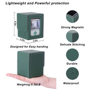 AFIING MTG Deck Box for Commander Display,Card Deck Box Fits 100 Double Sleeved Cards, Magic Commander TCG Card Storage case with 2 Dividers,Dice Bag and 1 Toploader(Green/Grey)