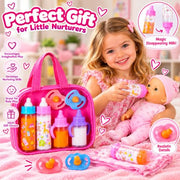 fash n kolor® My Sweet Baby Disappearing Doll Feeding Set, Baby Care 6 Piece Doll Feeding Set - for Toy Stroller | 2 Milk & Juice Bottles with 2 Toy Pacifier for Baby Dolls Set - Kids Gift Set