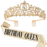 COCIDE Birthday Decorations for Women Sash and Tiara Crown for Party Gold | Happy Birthday Crowns for Adult Women, Party Decor Kit, Rhinestone Headband, Glitter Crystal Hair Accessories, Cake Topper