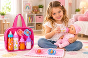 fash n kolor® My Sweet Baby Disappearing Doll Feeding Set, Baby Care 6 Piece Doll Feeding Set - for Toy Stroller | 2 Milk & Juice Bottles with 2 Toy Pacifier for Baby Dolls Set - Kids Gift Set