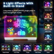 Geokay 16" Rechargeable LED Drawing Board with 9-Color Light Effects | Birthday & Christmas Gift Idea for Girls/Boys/Kids/Teens, Doodle Neon Glow Pad with Built-in Stand Tracing Book & 7 Markers
