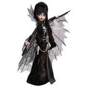 Monster High Skullector Elvira, Mistress of the Dark Doll | Elvira Collectible in Black Faux Leather Dress with Silvery Batwing Cape and Premium Accessories, Doll Stand