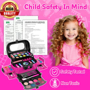 Hollyhi 58 Pcs Kids Makeup Toys Kit for Girls, Real Washable Make Up Set | Safety Material Certificates, Non-Toxic, Storage Case with Mirror, Birthday Gifts for 3 4 5 6 7 8 9 10 11 12 Years Old (Rose)