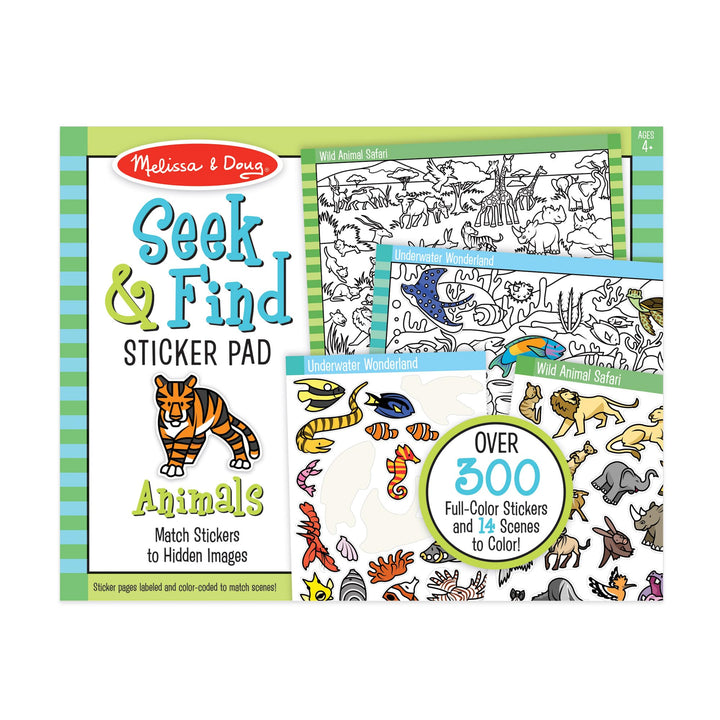 Melissa & Doug Seek & Find Sticker Pad Animals Activity Toy | 21 Pages, 14 Animal Scenes, 400 Color-Coded Stickers, Matching & Coloring Skills, Arts & Crafts Travel Toys for Kids, Ages 4+