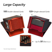 Mage Tech Card Deck Box for MTG Commander - Patented Design, Commander Display, Fits 100 Double-Sleeved Cards, 35pt Card Brick & Dice Tray - Black/Red