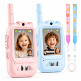 Video Walkie Talkies for Kids, 2 Pack Rechargeable with Screen | No WiFi Auto Pairing, Voice Changer | Indoor Outdoor Toys for Camping & Birthday Gifts for Boys Girls Ages 3-12, 500m Range