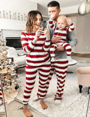 Red and White Stripe Round Collar Matching Family Christmas Pajamas-Dog Pajamas Included