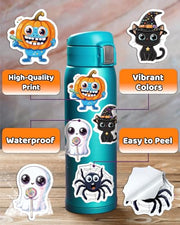 JCFIRE Halloween Stickers for Kids, 100 PCS Halloween Party Favors | 100 unique 2.3 in waterproof vinyl stickers for goodie bags, treat bags, crafts, water bottles and party favors