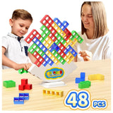 Ziogogco 48Pcs Balance Stacking Blocks Game, Gift for Kids Ages 3-14 | Gets kids thinking. Includes 22 cards and a travel storage bag. Great for birthdays, Christmas, and stocking stuffers