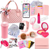 Oisacirg Play Purse with Watch, Phone, Pretend Play Toys for Girls Ages 3-8 | 32Pcs Role Play Set with Handbag, Water Bottle, Scarf, Pretend Makeup, Birthday Gifts, Mom-Daughter Bonding, Multi-Scene Play
