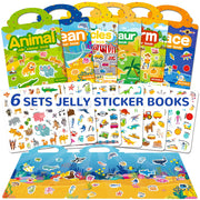 6 Sets Reusable Sticker Book for Toddlers 3-6, Jelly Stickers Book for Kids, Travel Sticker Activity Toys for Childs 3 4 5 6 Years Girls & Boys Best Gifts